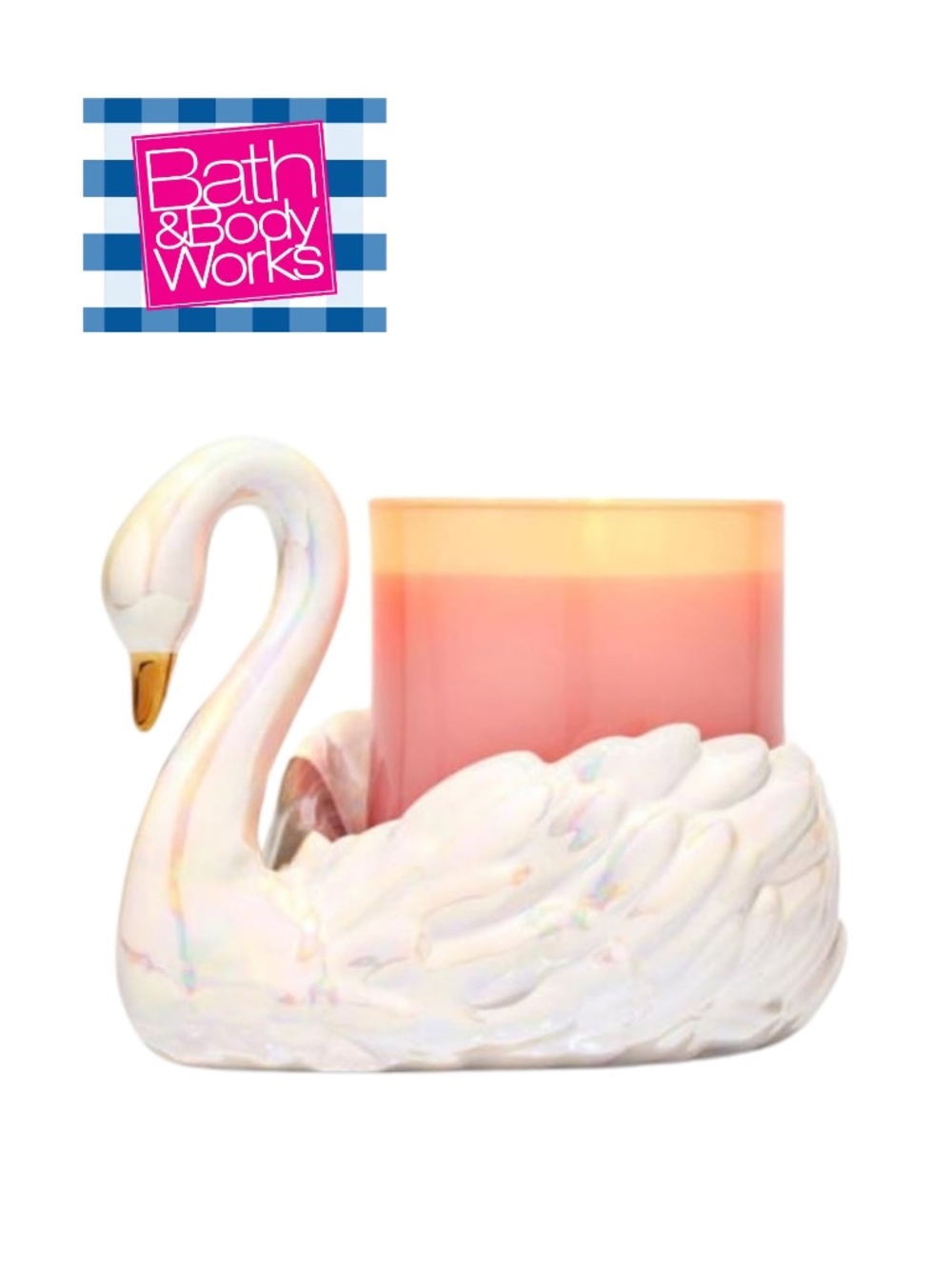 Bath & Bodyworks Ceramic Iridescent Swan 3-Wick Candle Holder - Rare